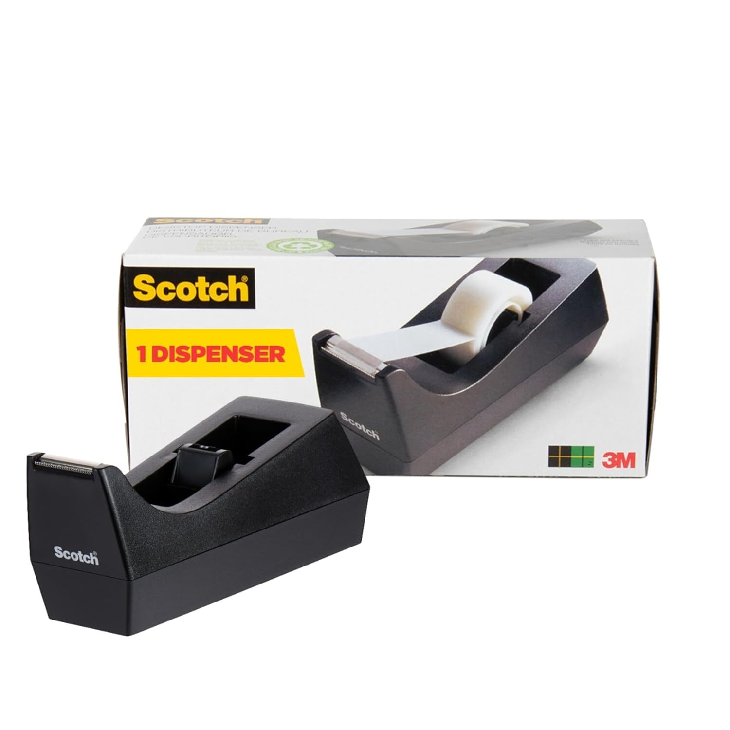 Scotch Desktop Tape Dispenser, Black, 2.7 in. x 2.7 in. x 6.4 in., 1 Tape Dispen
