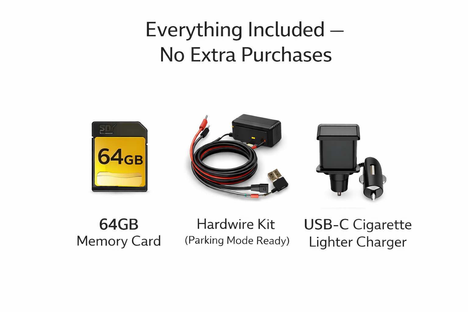 4K Dash Cam Front Rear WiFi GPS 64GB Hardwire Kit Dual Power Night Vision