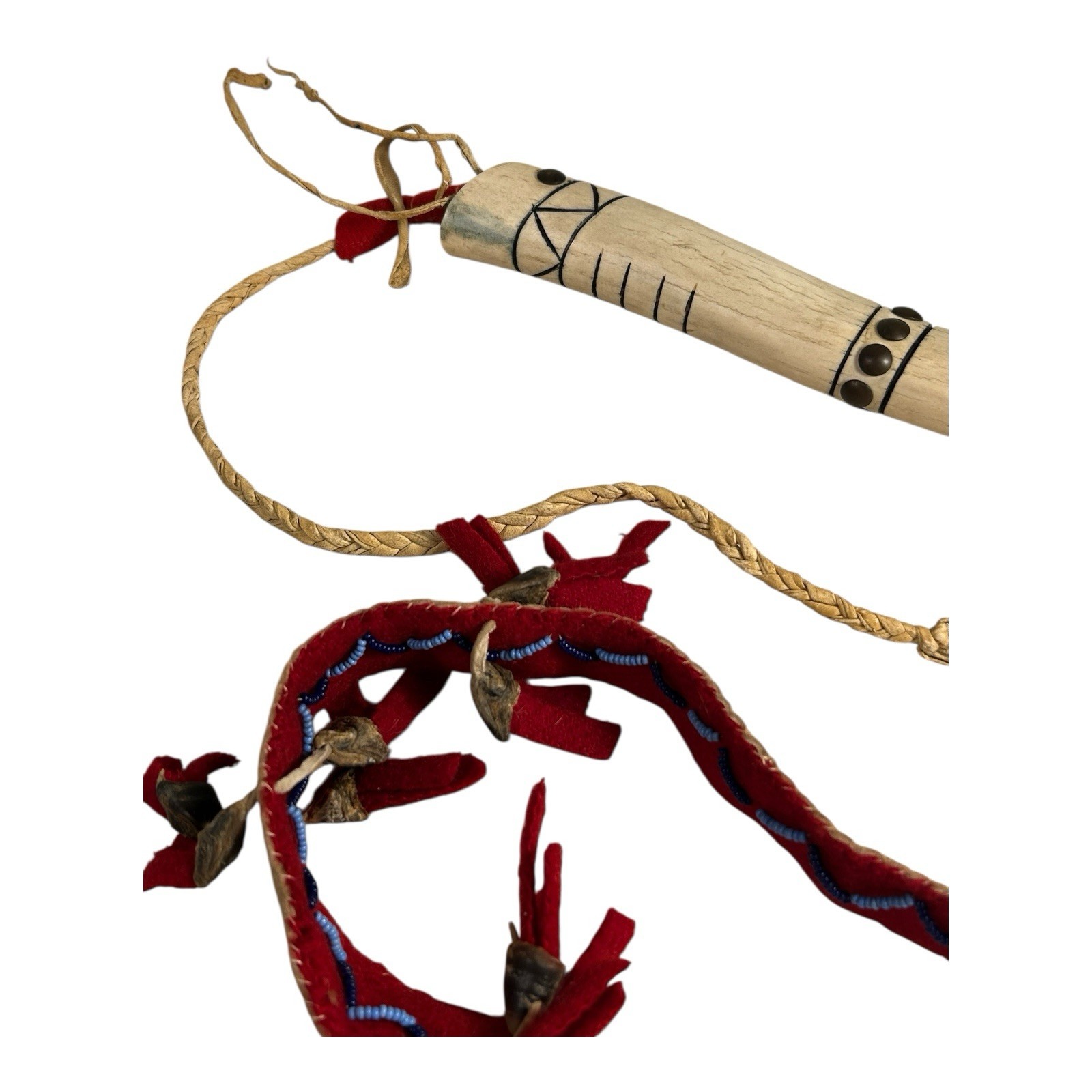 Vintage Authentic Native American Elk Antler Studded Quirt