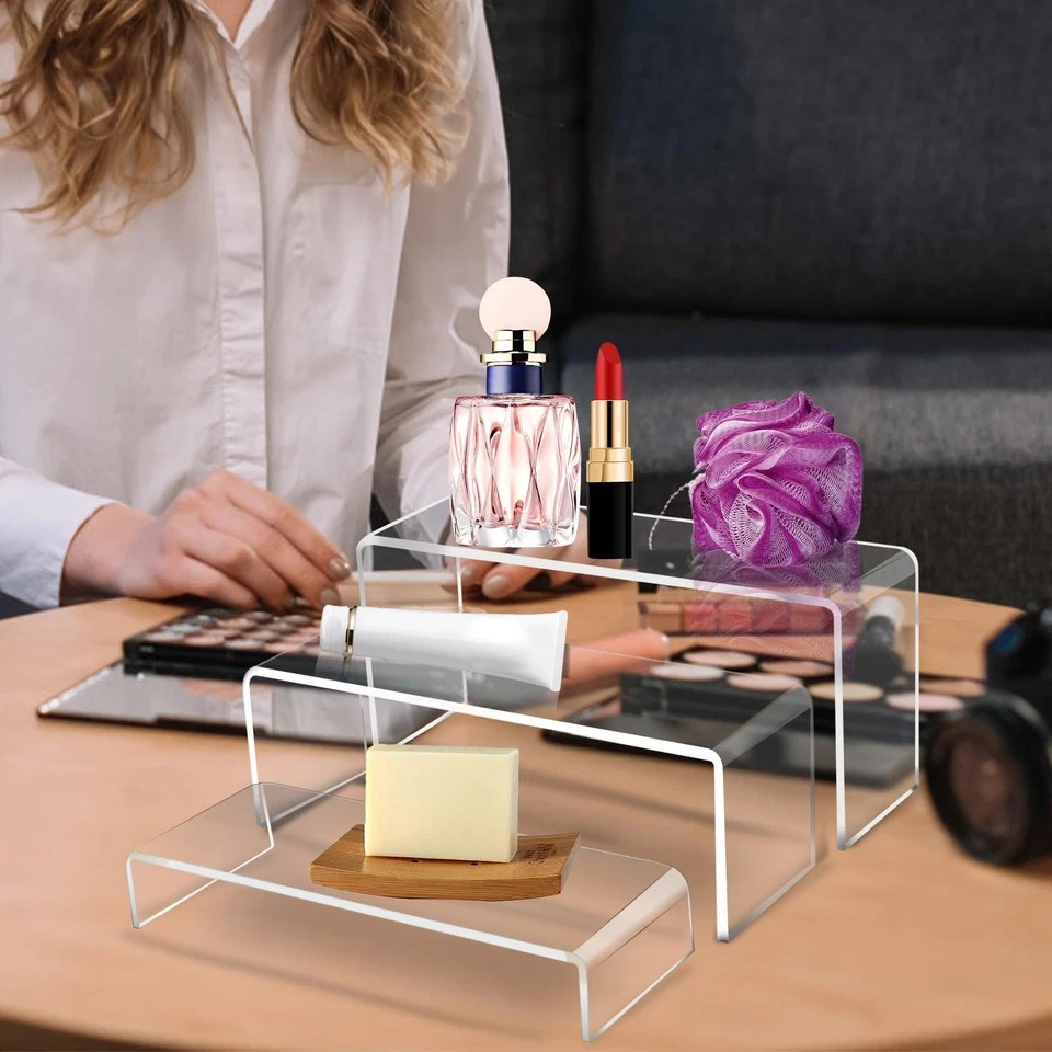 3 PC Large Clear Acrylic Riser Set Display Risers Shelf Showcase Fixtures