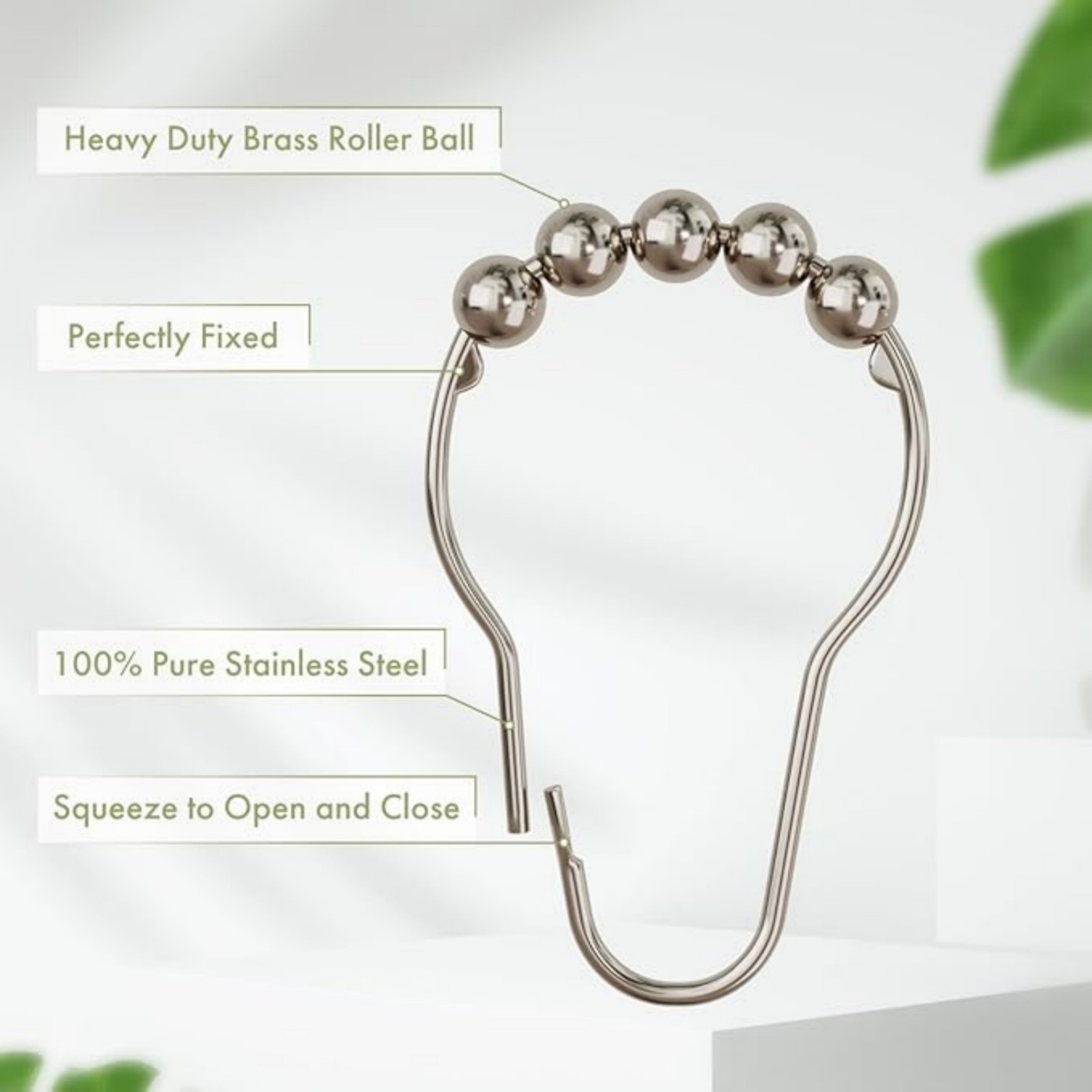 Shower Curtain Hooks Rings Stainless Steel Set of 12 Polished