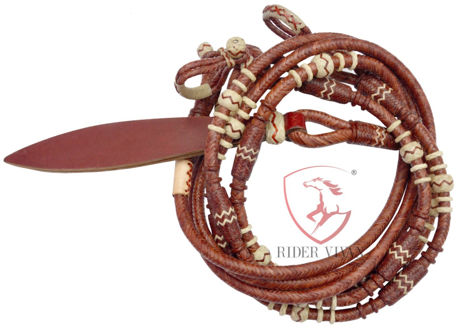 20 Plaits Romal Reins, Rommel Reins Chestnut Cherry Rawhide, 48" Romal Reins