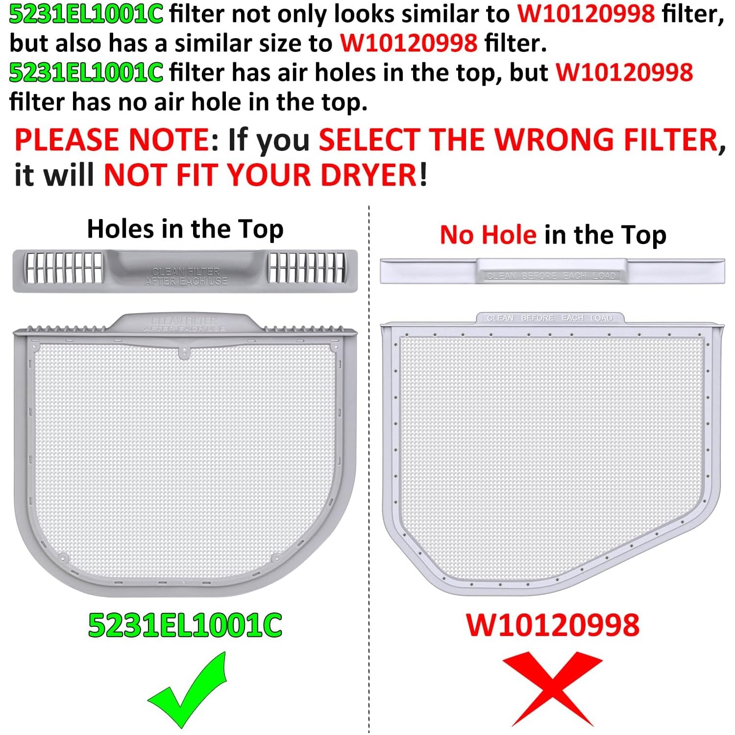 5231EL1001C Dryer Lint Filter for LG & Kenmore Dryers AP5248138 AH3527575