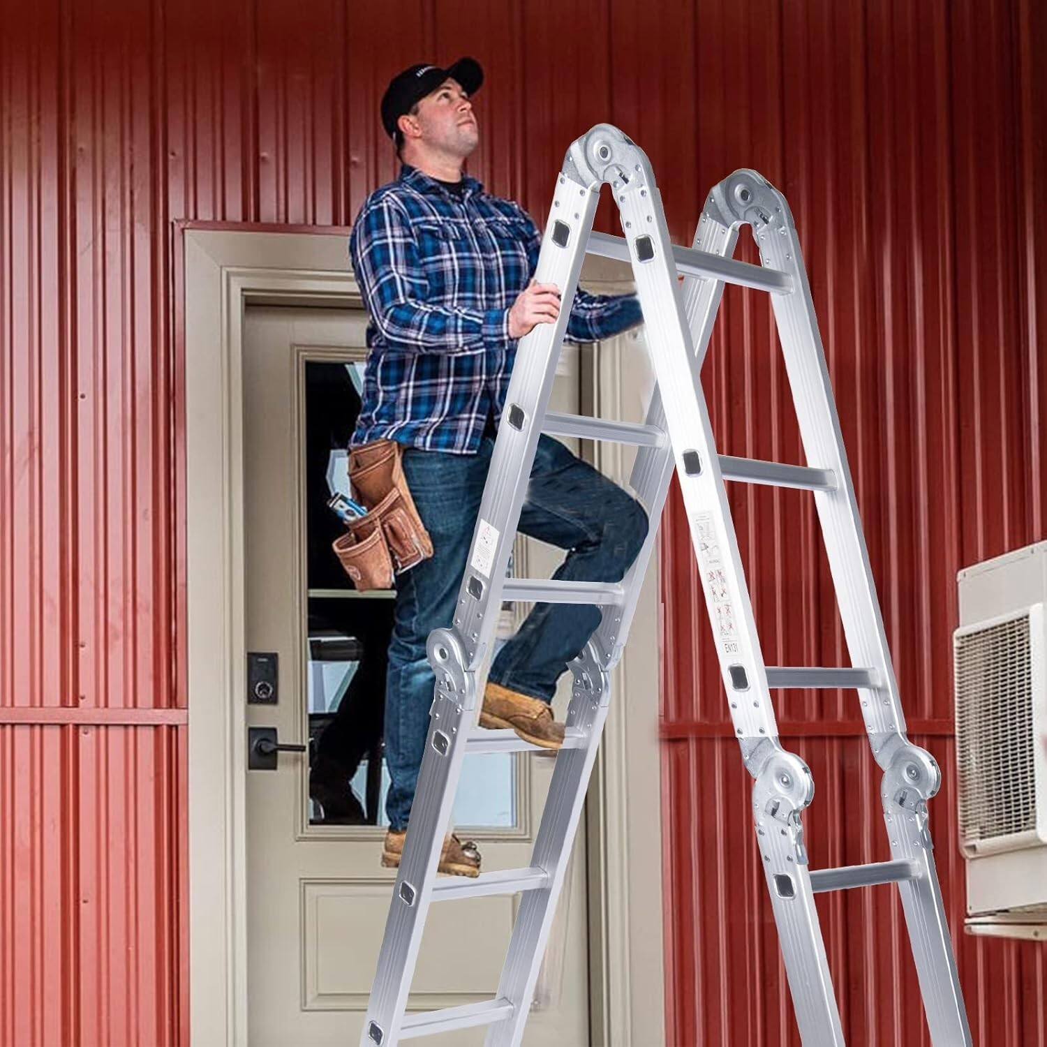 7 in 1 Folding Step Ladder 12.5ft Multi Purpose Aluminum Extension Ladder