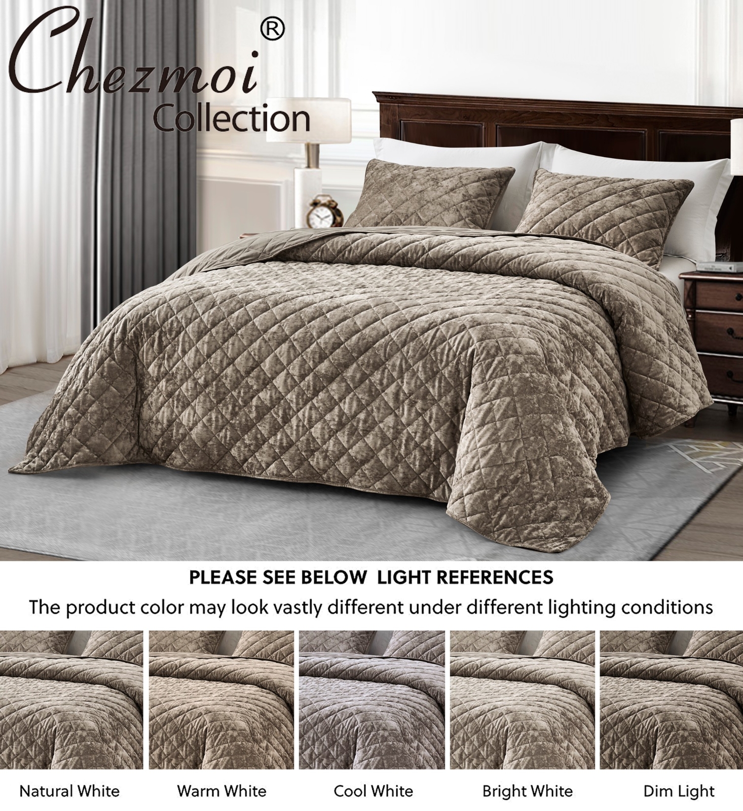 Chezmoi Collection Lux 3-Piece Diamond Stitch Plush Distressed Velvet Quilt Set