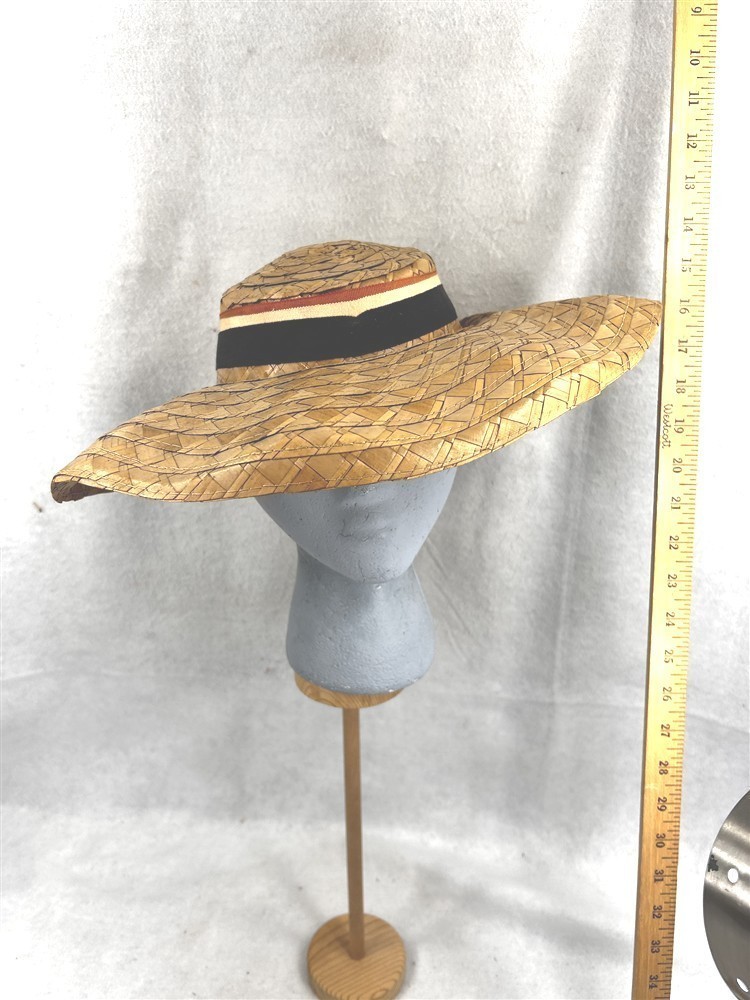 antique straw hat wide brim natural color 20.5 inch inside edge original 1940
