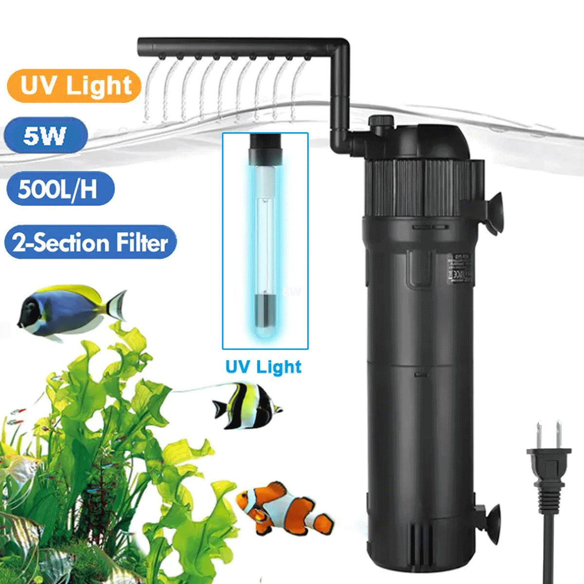 UV Sterilizer Filter Light For Aquarium Fish Pond Tank Clean Lamp Clarifier Pump