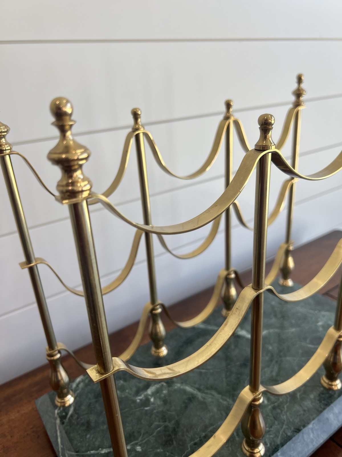 WINE Bottle RACK TRAY Magazine HOLDER Brass Marble BARWARE CHIC DUDE