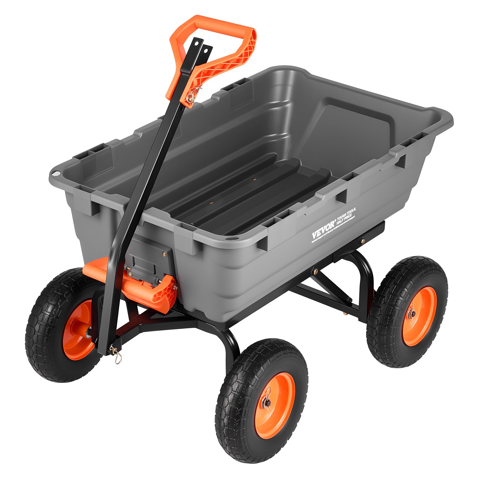 VEVOR Garden Dump Cart 1200lbs Poly Dump Cart with 2-in-1 Handle & Storage Fence