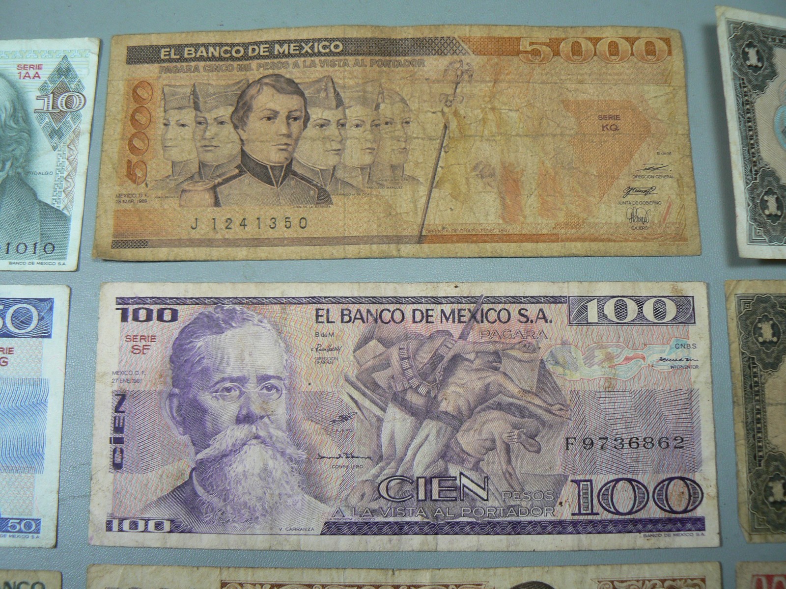 Lot of 10 Mexico Mexican Banknotes Pesos