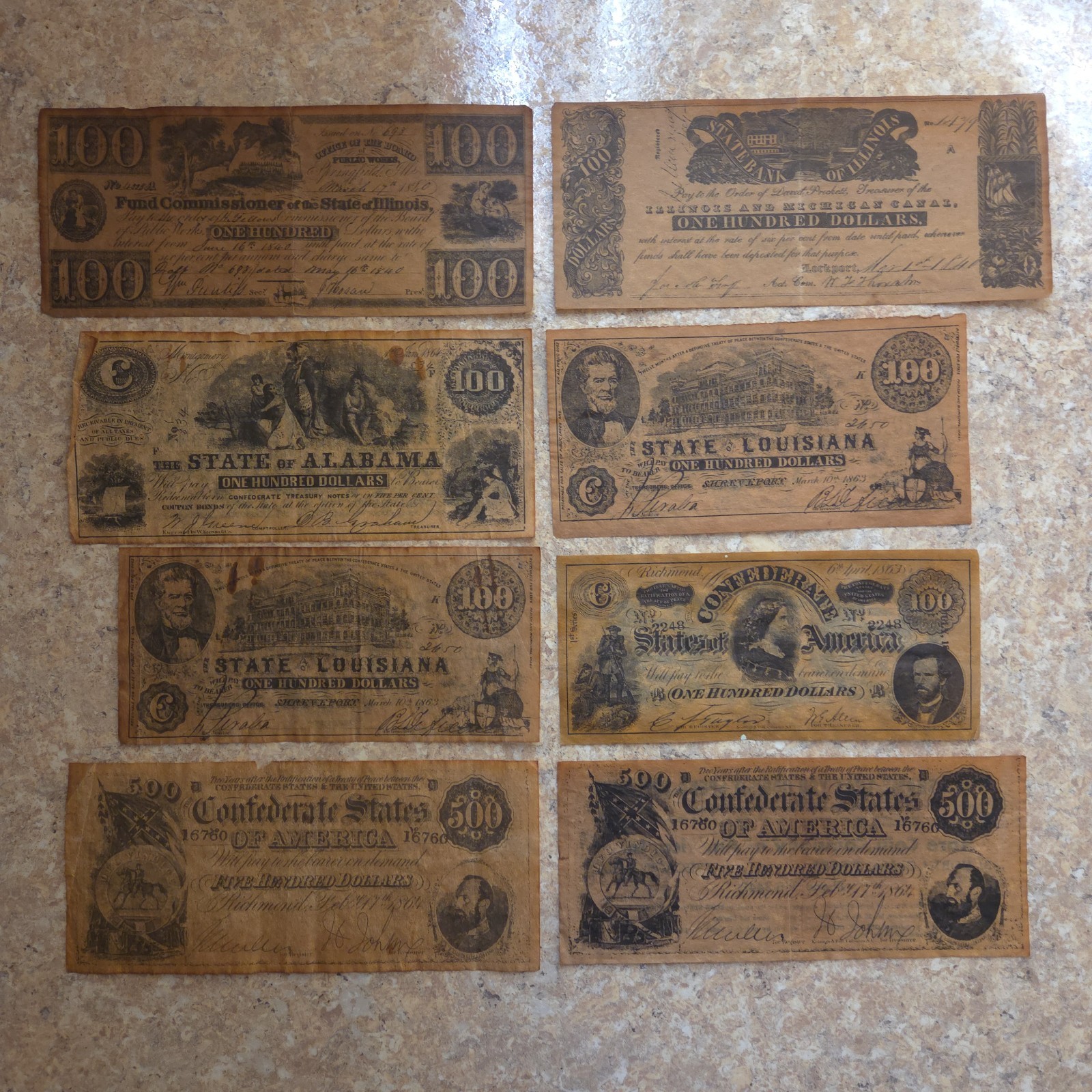 Lot Of 75 Confederate & State Civil War Currency (Facsimile) Mixed Denomination