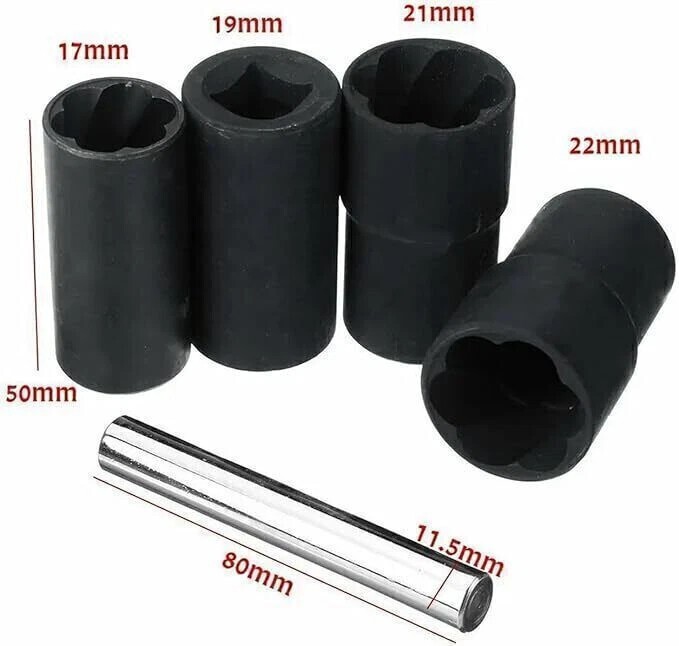 5pc Wheel Lock Removal Kit, Locking Lug Nut Removal Tool - 17MM,19MM, 21MM, 22MM