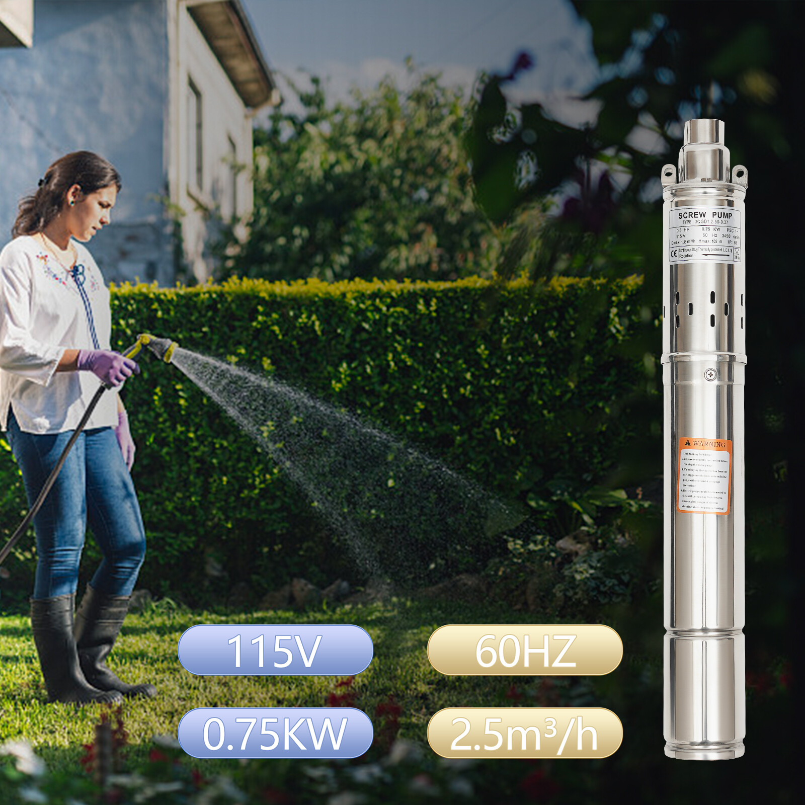 3" Deep Well Submersible Pump Stainless Steel Water Pump 1HP 115V 334ft 2.5m³/h