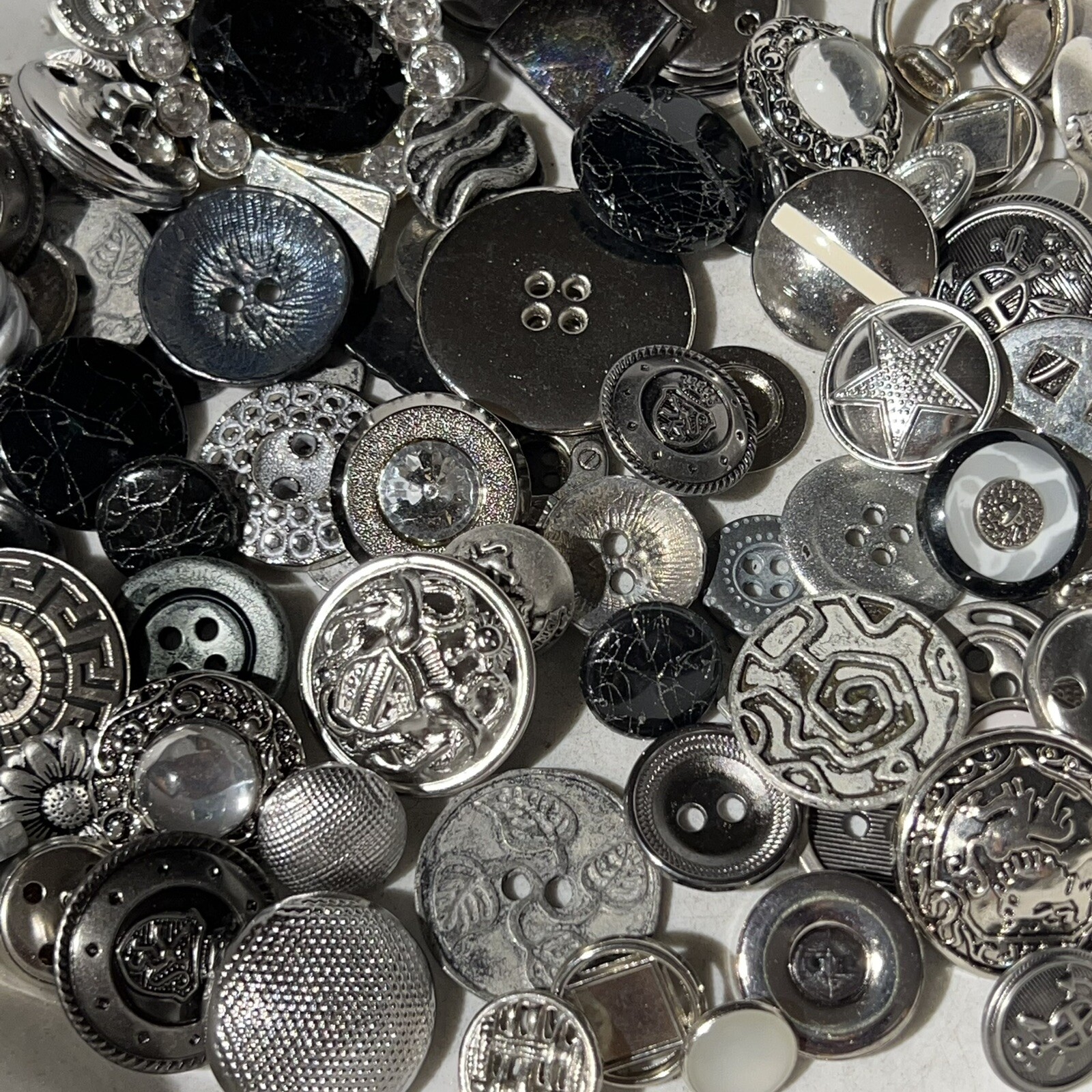 Premium MIXED LOT All Kinds Of SILVER & ANTIQUE SILVER Buttons All Sizes