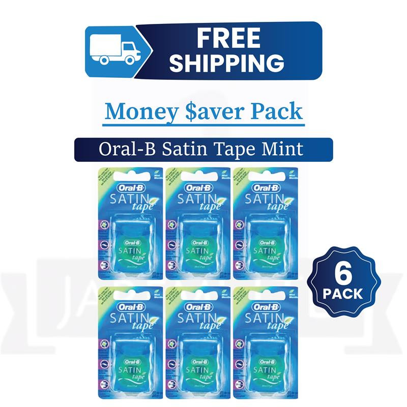 OralB Satin Tape Dental Floss Mint 25m Pack of 6 Bulk