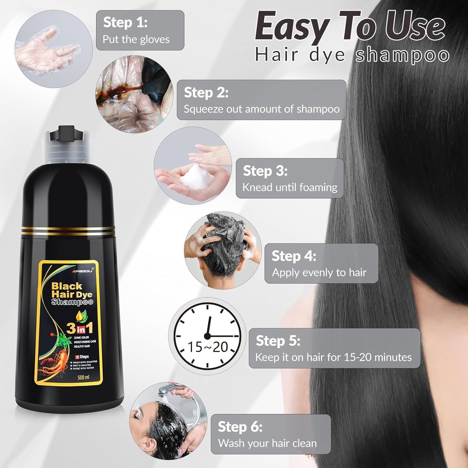 Hair Dye Shampoo 3 in 1 Hair Shampoo Instant Hair Dye Herbal Ingredients
