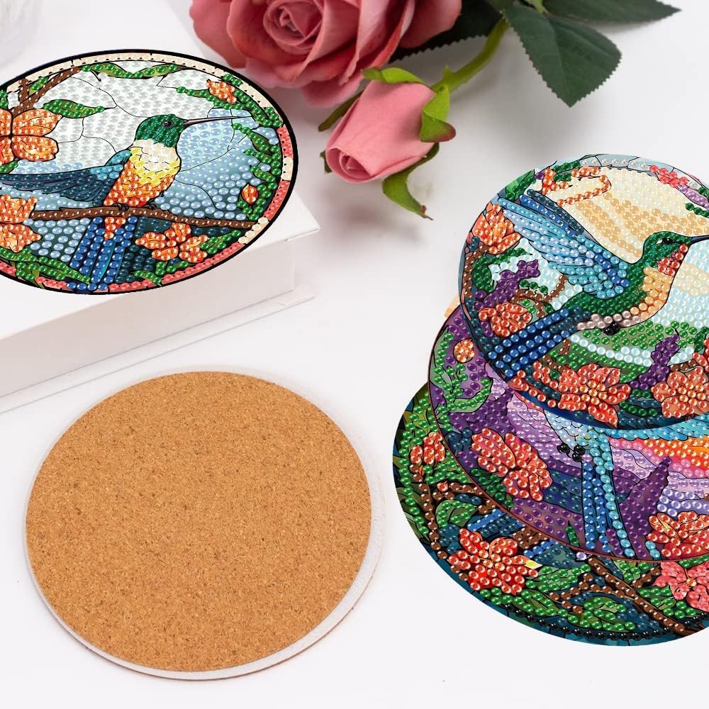 mrpwnle 8 PCS Diamond Painting Art Coaster Set with Hummingbird Coasters