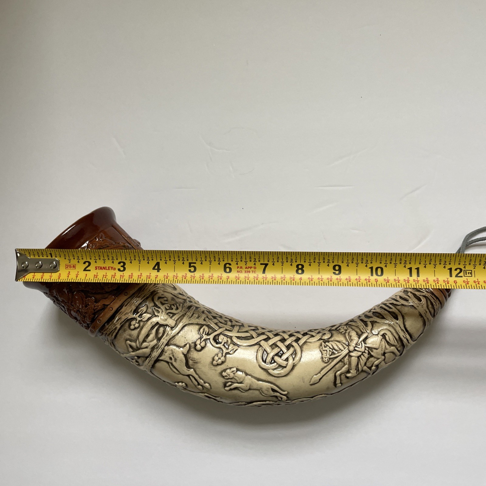 Horn Of CuChulainn German Drinking Horn Ceramic Raised Relief Irish Hero