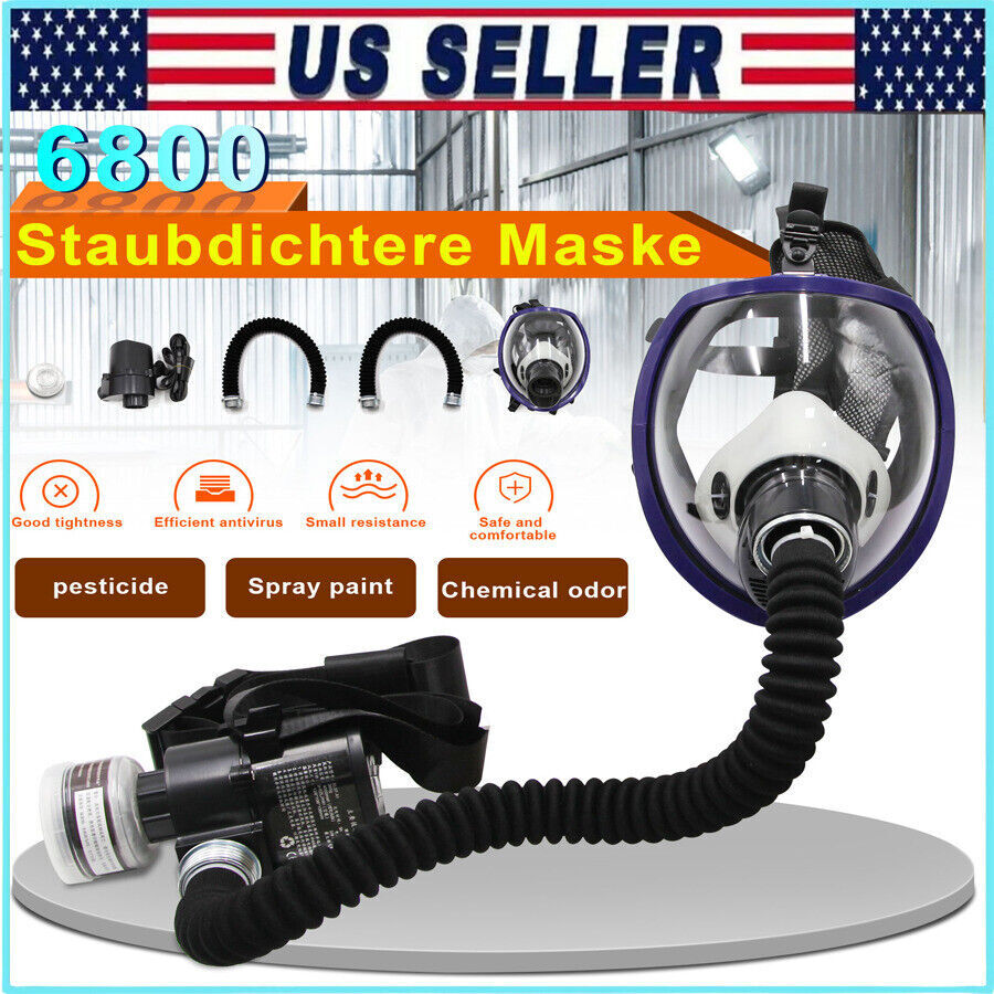 6800 Full Face Gas Mask Chemical Paint Spray Respirator Air Breathing Electric