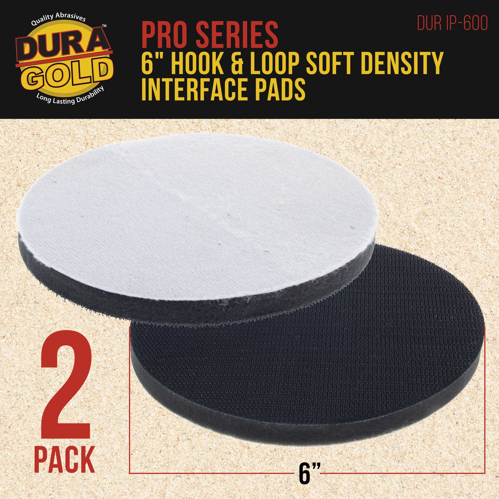 2 Dura-Gold 6" x 10mm Soft Density Interface Pads For Hook & Loop Sander Discs