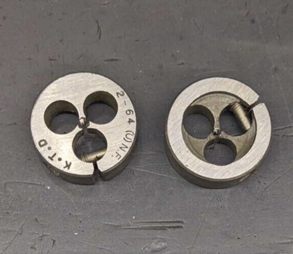 2 Kromhard 2-64 UNF Round Dies 13/16" OD Screw Adjustable Carbon Steel USA