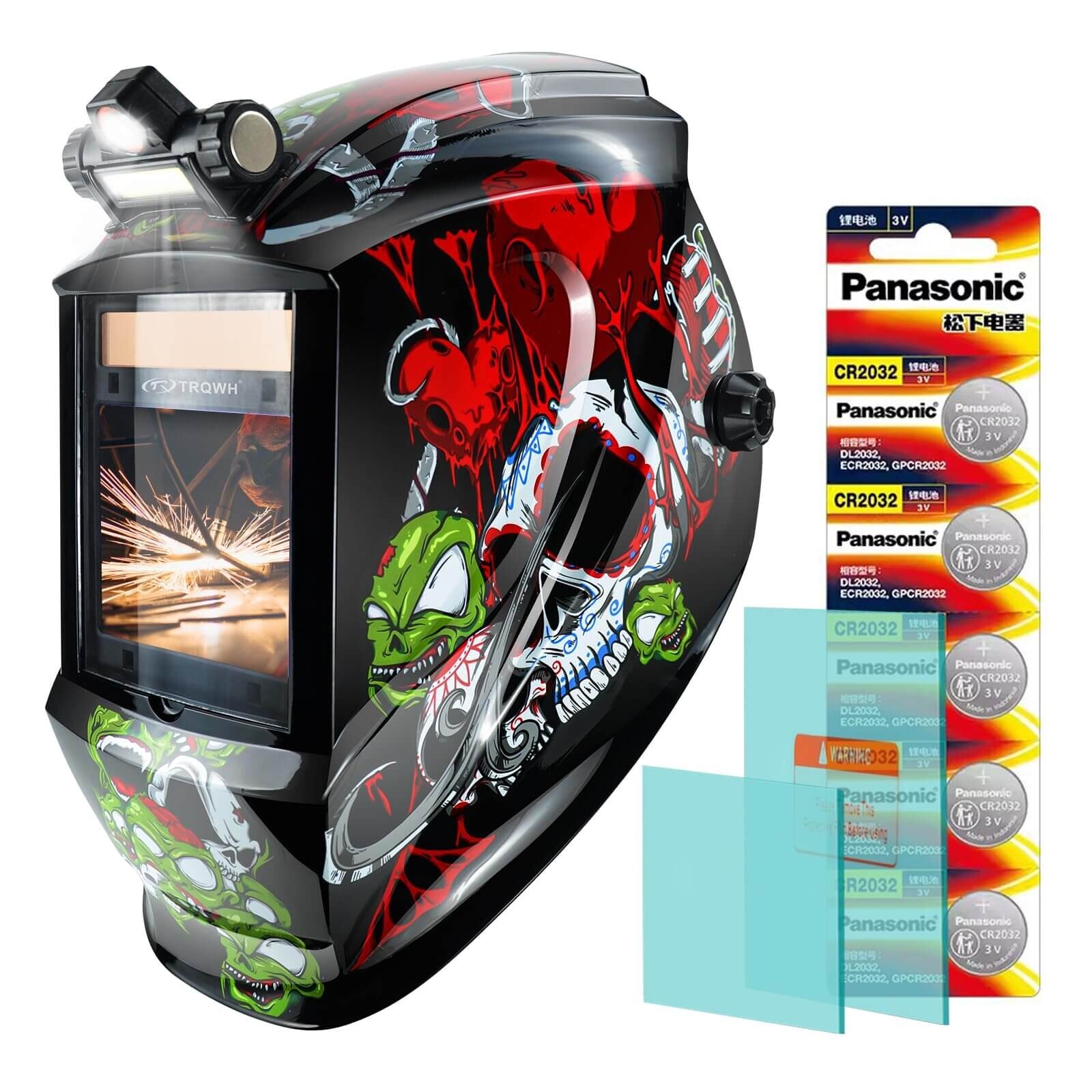 TRQWH Auto Darkening Welding Helmet with LED Solar 4 Arc Sensor Shade 4/5-9/9-13