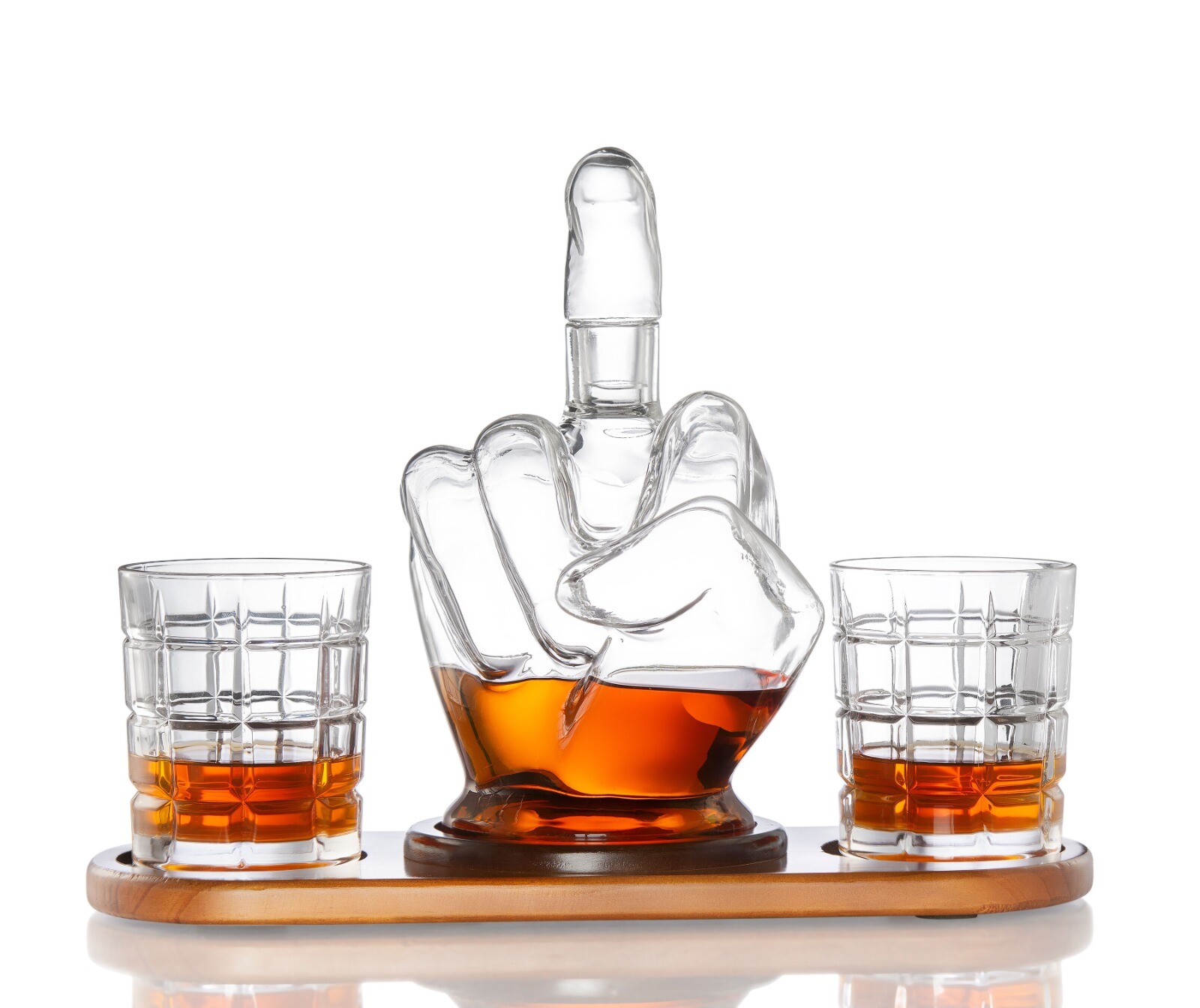 The Diamond Glassware Middle Finger Whiskey Decanter Set.