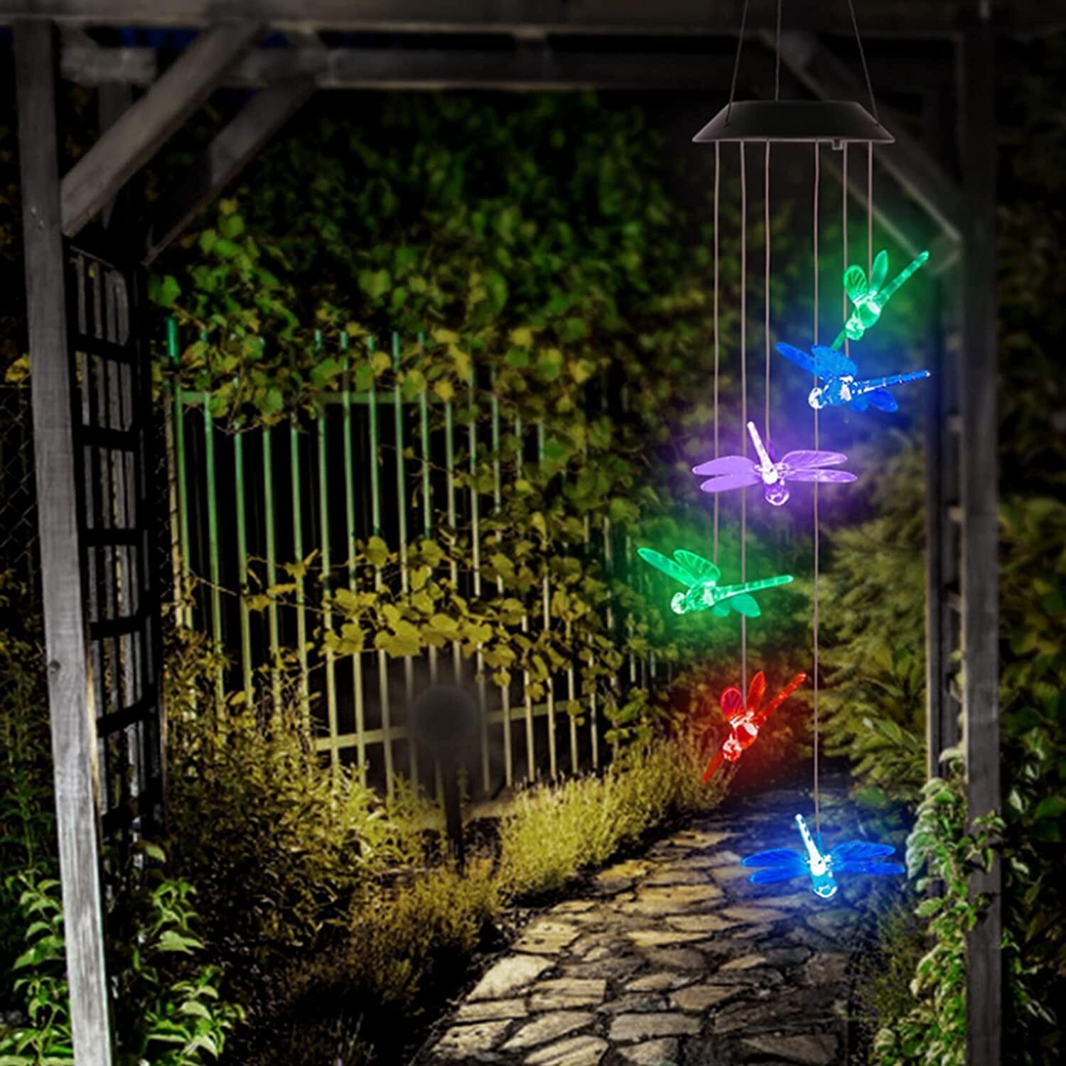 LED Solar Wind Chimes ,7 Color-Changing ,Cute Dragonfly Yard Home Garden Decor