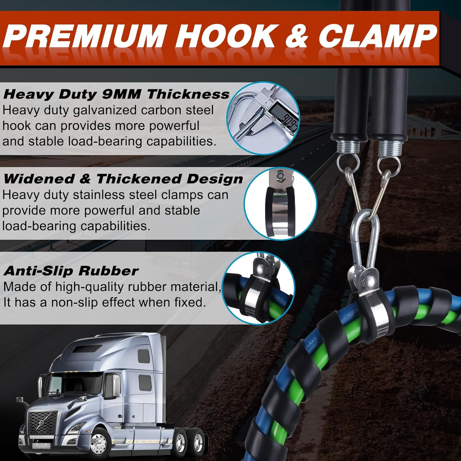 Heavy Duty 16" Tender Spring Kit 3-in-1 Air Line Holder for Semi Truck Trailer