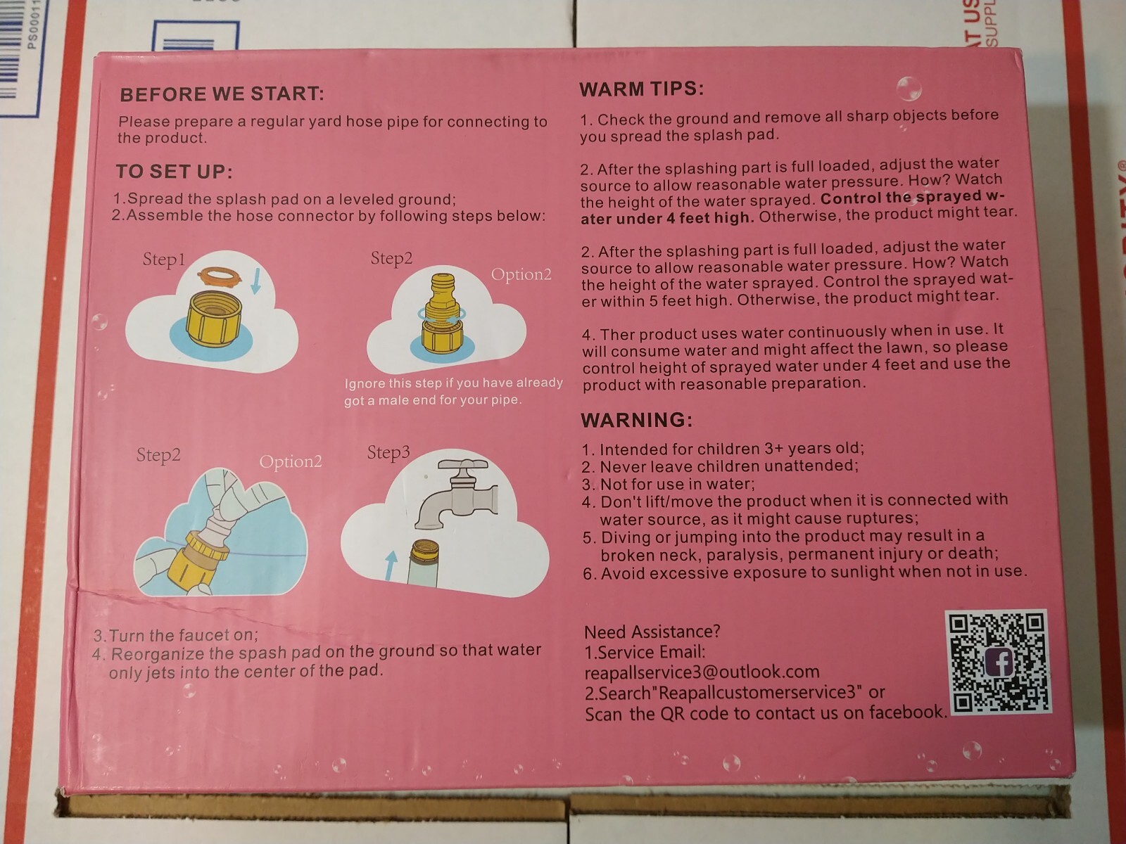 Splash Pad Sprinkler Play Mat 68" Wide PINK UNICORN Mini Pool Outdoor Water Toys