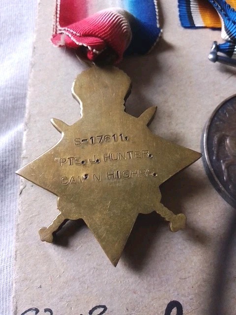 1914-15 WW1 Medal Trio PTE S17611 J Hunter Cameron Highlanders British Army