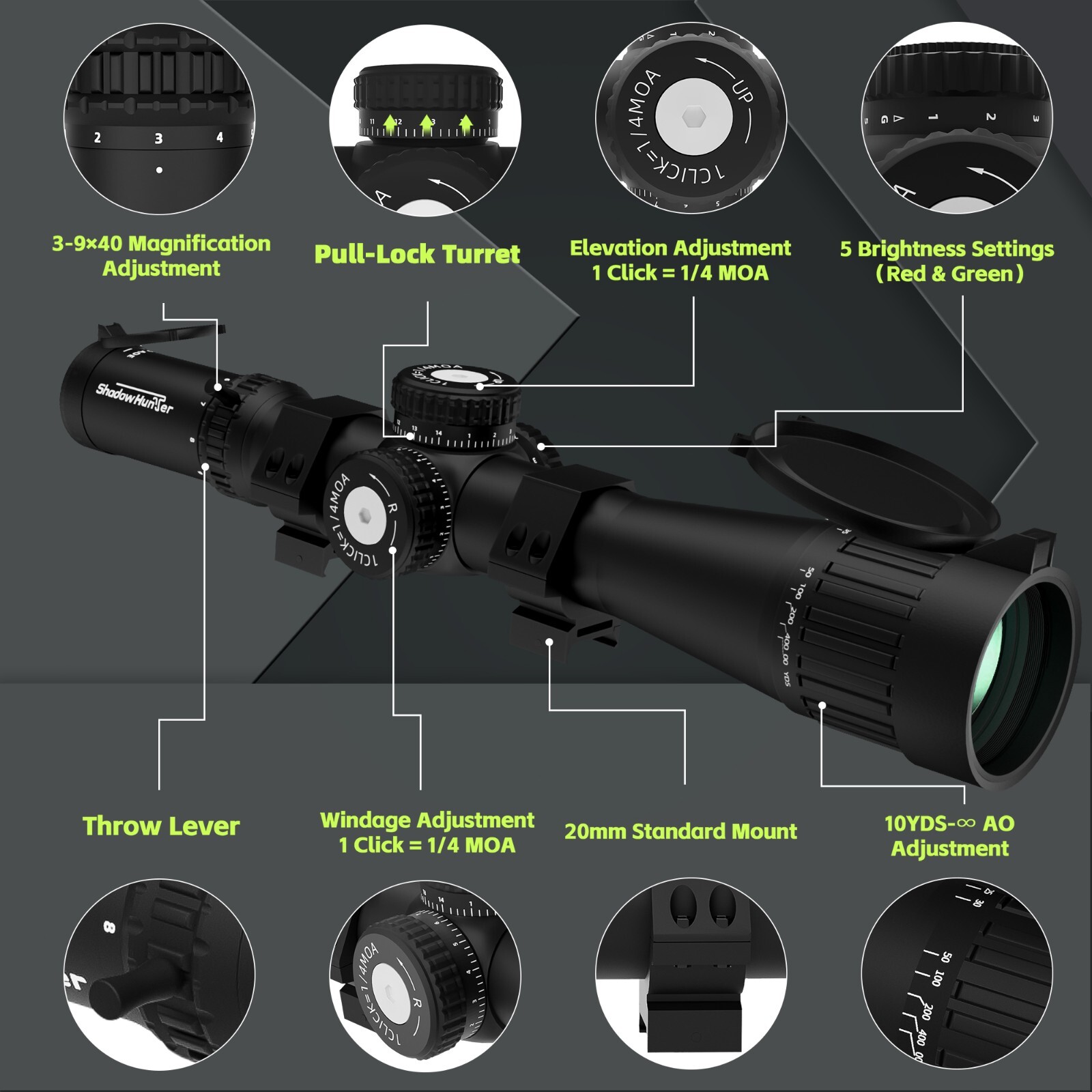 3-9x40 Rifle Scope with Mil-Dot Reticle, Zero Reset and Pull-Lock Turrets