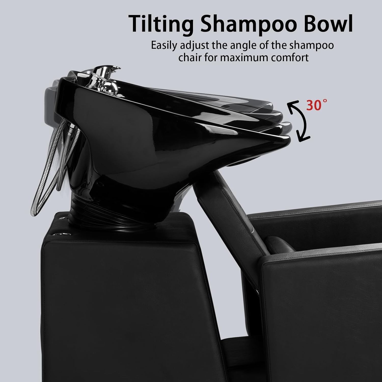 New Adjustable Height Shampoo Bowl & Chair, Ceramic Salon Backwash Station Black