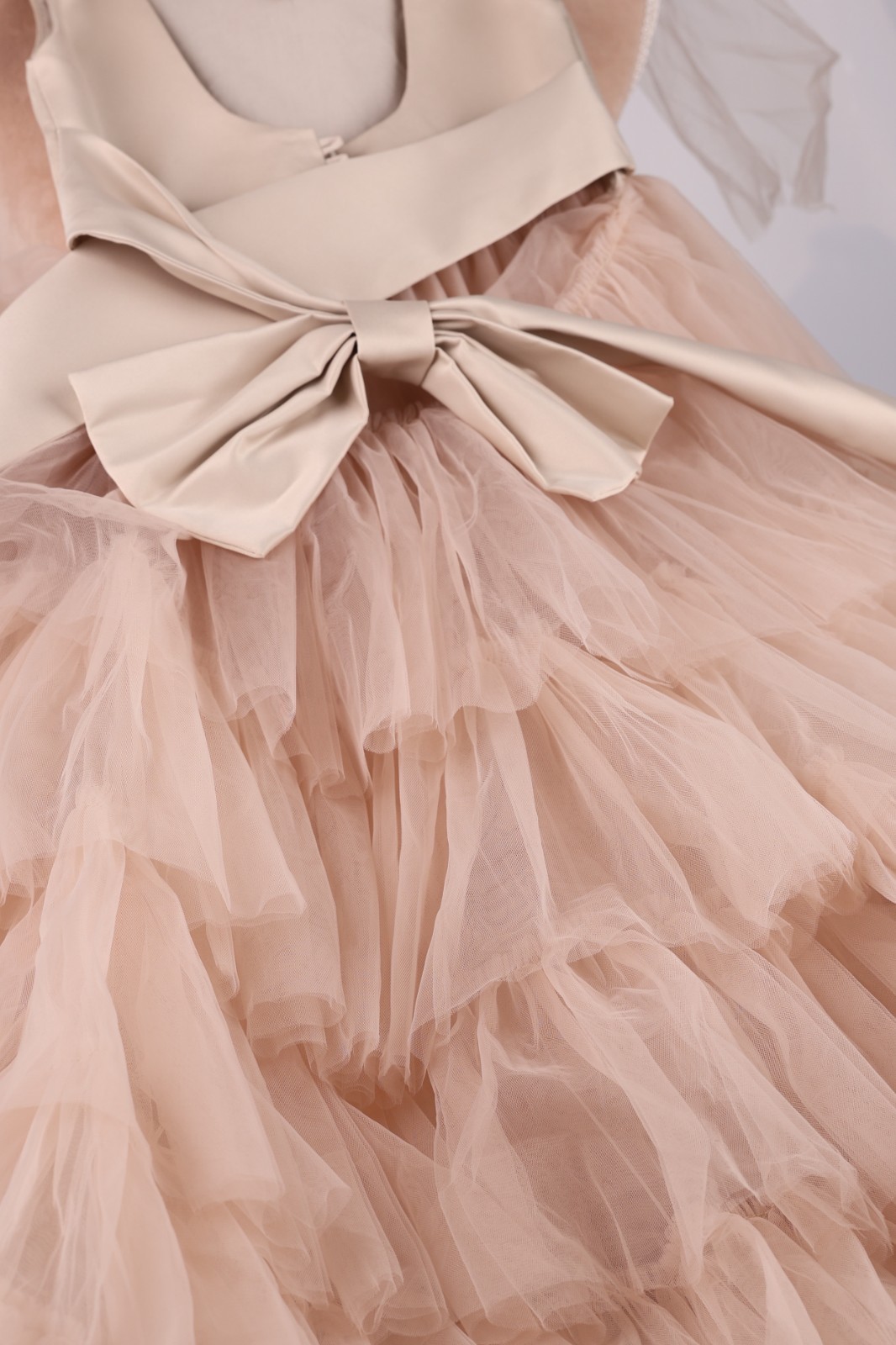 New Beige (Nude) Satin & Tulle Flower Girl Dress w/ Removable Tulle Train 3T-4T