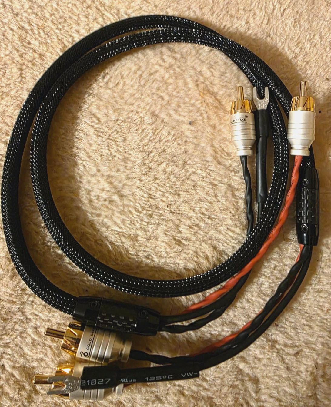 TODN Low-Capacitance HiFi Turntable Gold RCA Cable w Silver Ground 1M L@@K