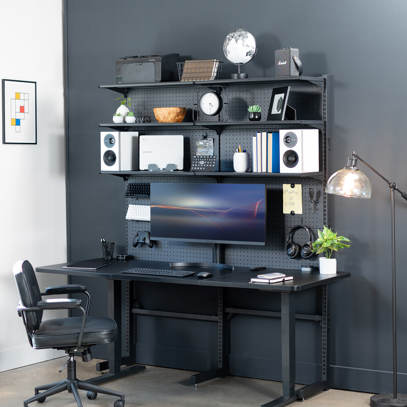 VIVO Black Freestanding Modular Pegboard System with 3 Tier Organization