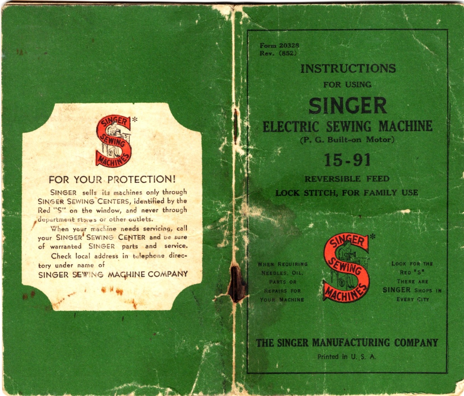 Vintage SINGER 15-91 Sewing Sewing Machine Instruction Manual ©1952