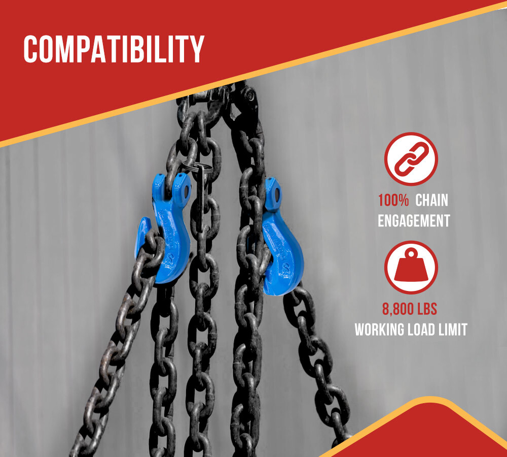 3/8" x 20' G100 High Grade Transportation Chain w/ Grab Hooks, 8800 lbs WLL