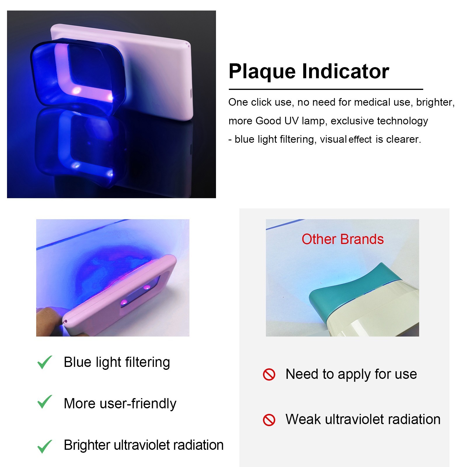 Electric Dental Plaque Indicator Detector Display Device Oral Hygiene Care Pink