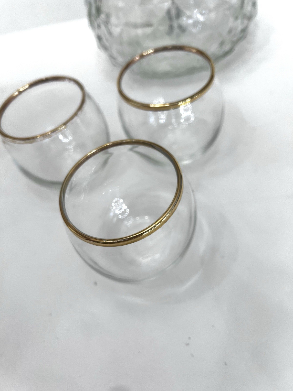 Vintage Park Sherman Liquor Dispenser Set with Brass Pump and 6 Gold Rim Glasses