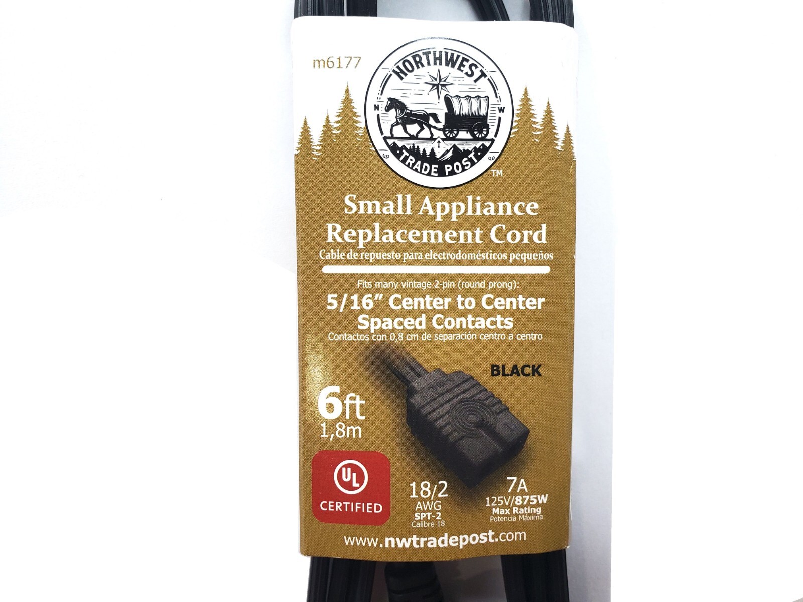 Replacement 6ft Power Cord for Vintage Solid State TV Stereo Radio 2-Prong Pin