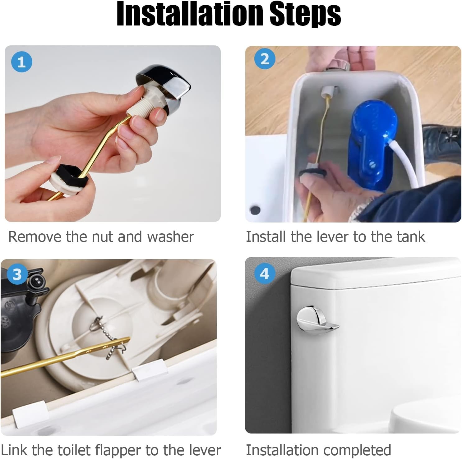 2x Universal Metal Side Mount Toilet Handle Replacement Kit, Brass Toilet Flush