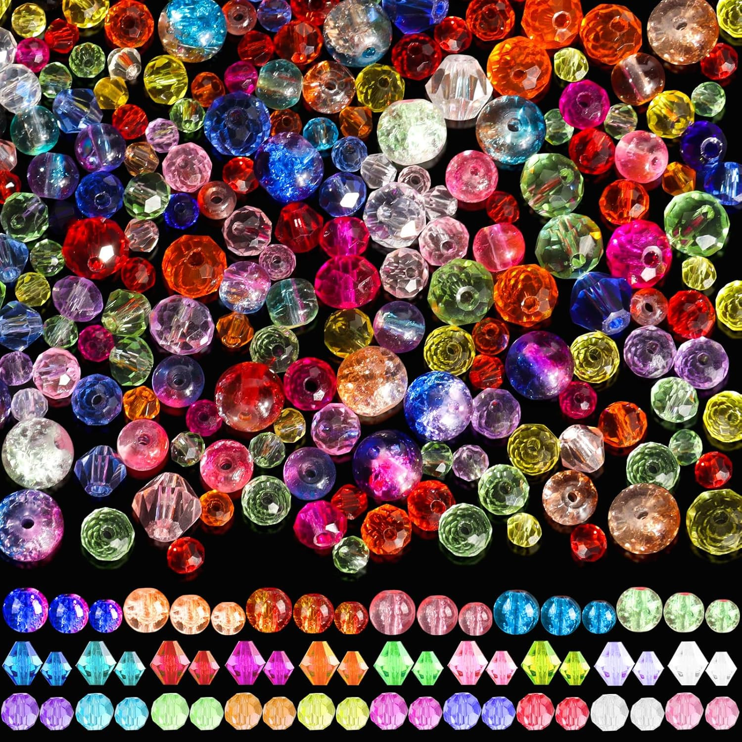 1300PCS Glass Beads for Jewelry Making Colorful Rainbow Craft Crystal Beads A...