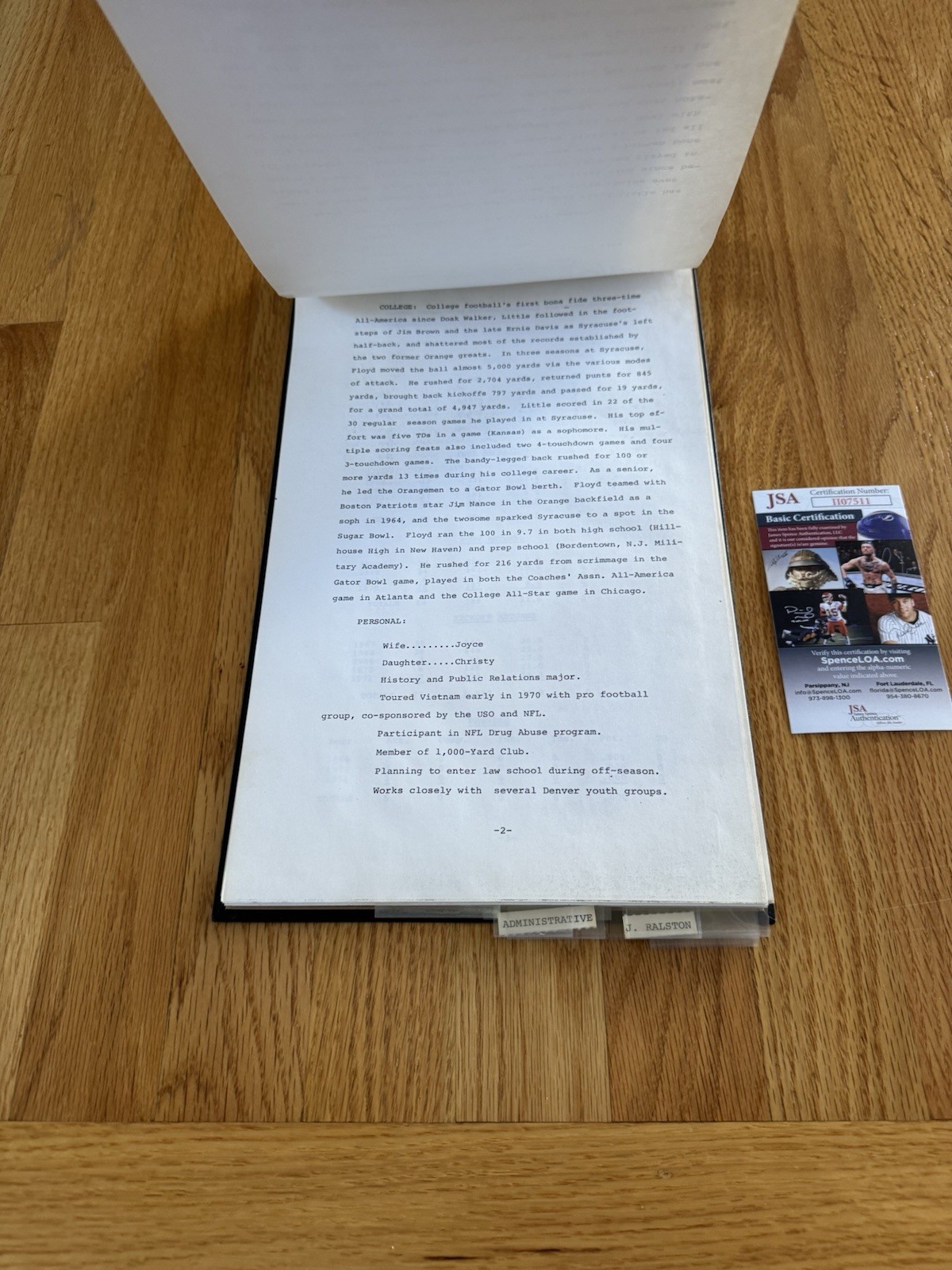 PERSONALLY OWNED FLOYD LITTLE Signed Contract Negotiations Binder Broncos NFL