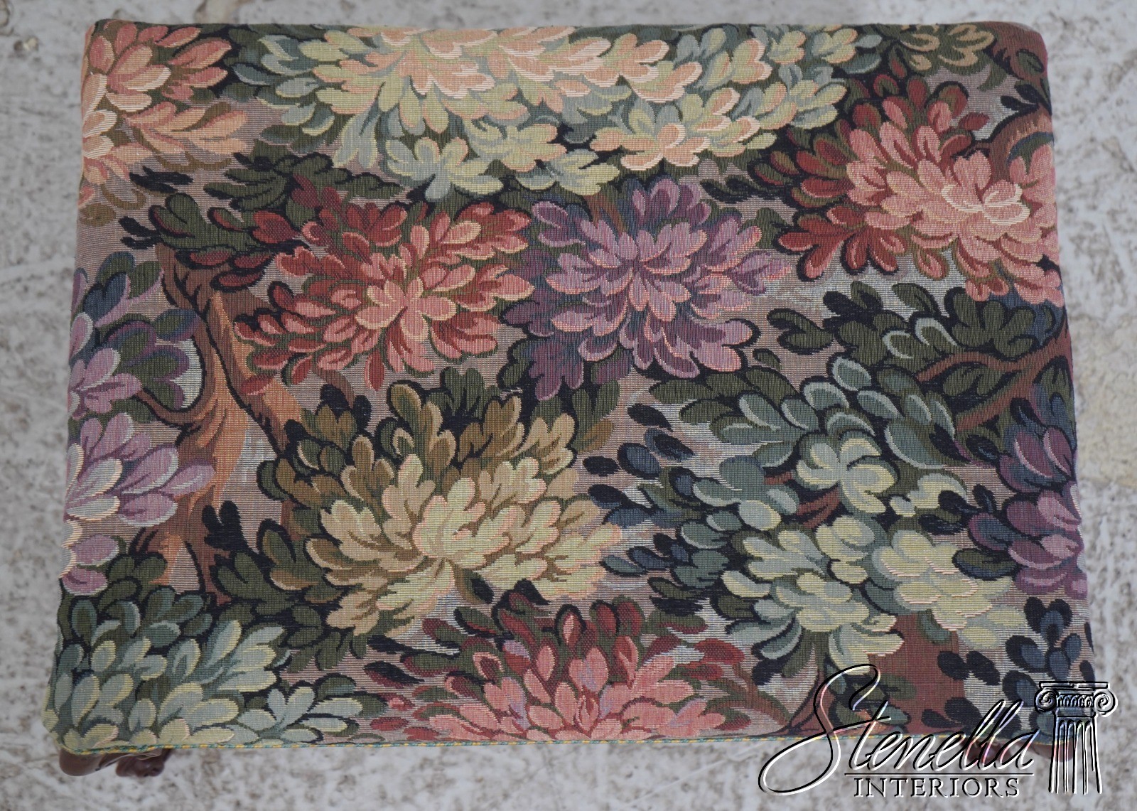 70447: Vintage Country French Mahogany Upholstered Footstool