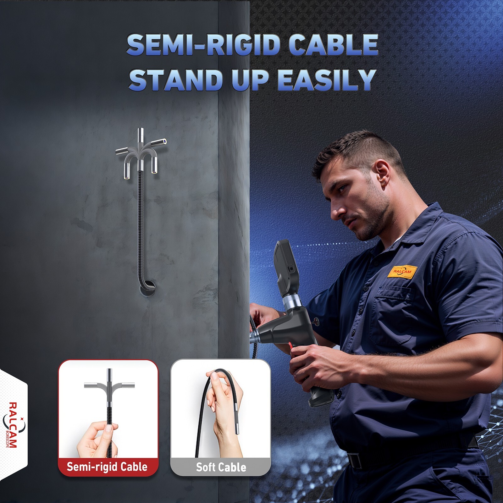 Ralcam 4-Way 360° Articulating Borescope Industrial Endoscope Inspection Camera