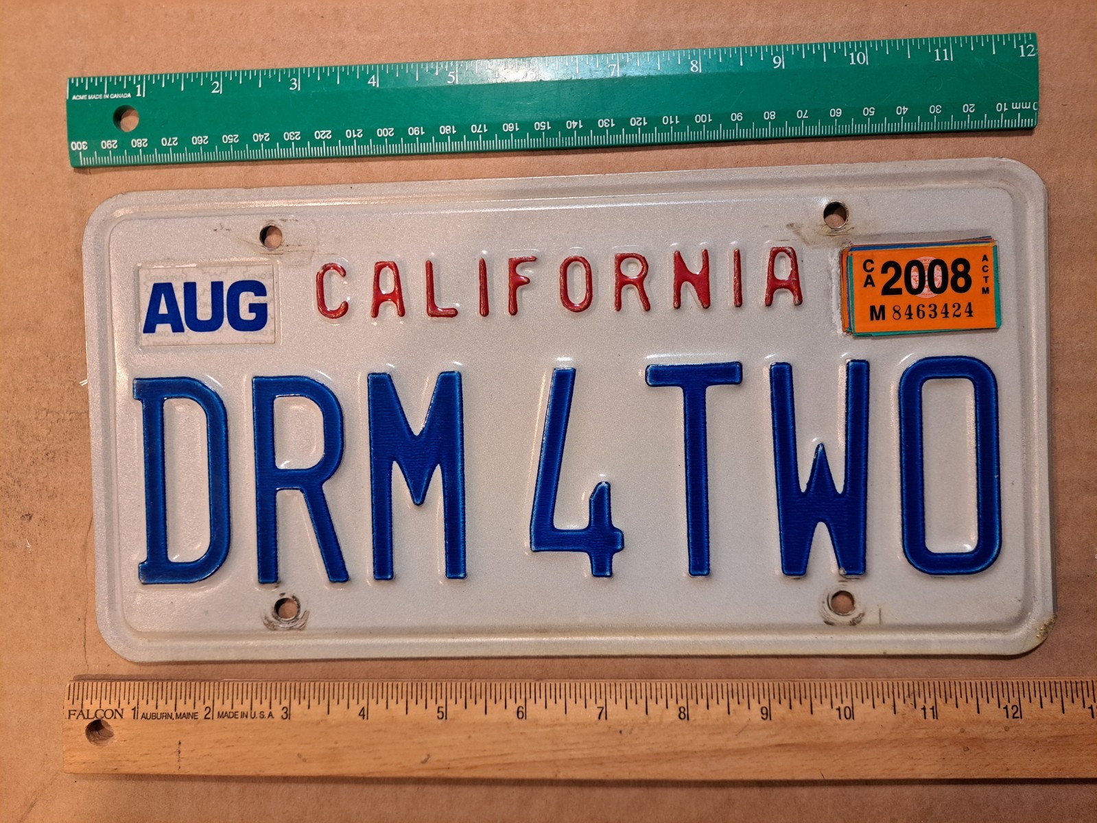 License Plate, California, 1988 Base, Vanity: DRM 4 TWO, Dream (car) for 2!