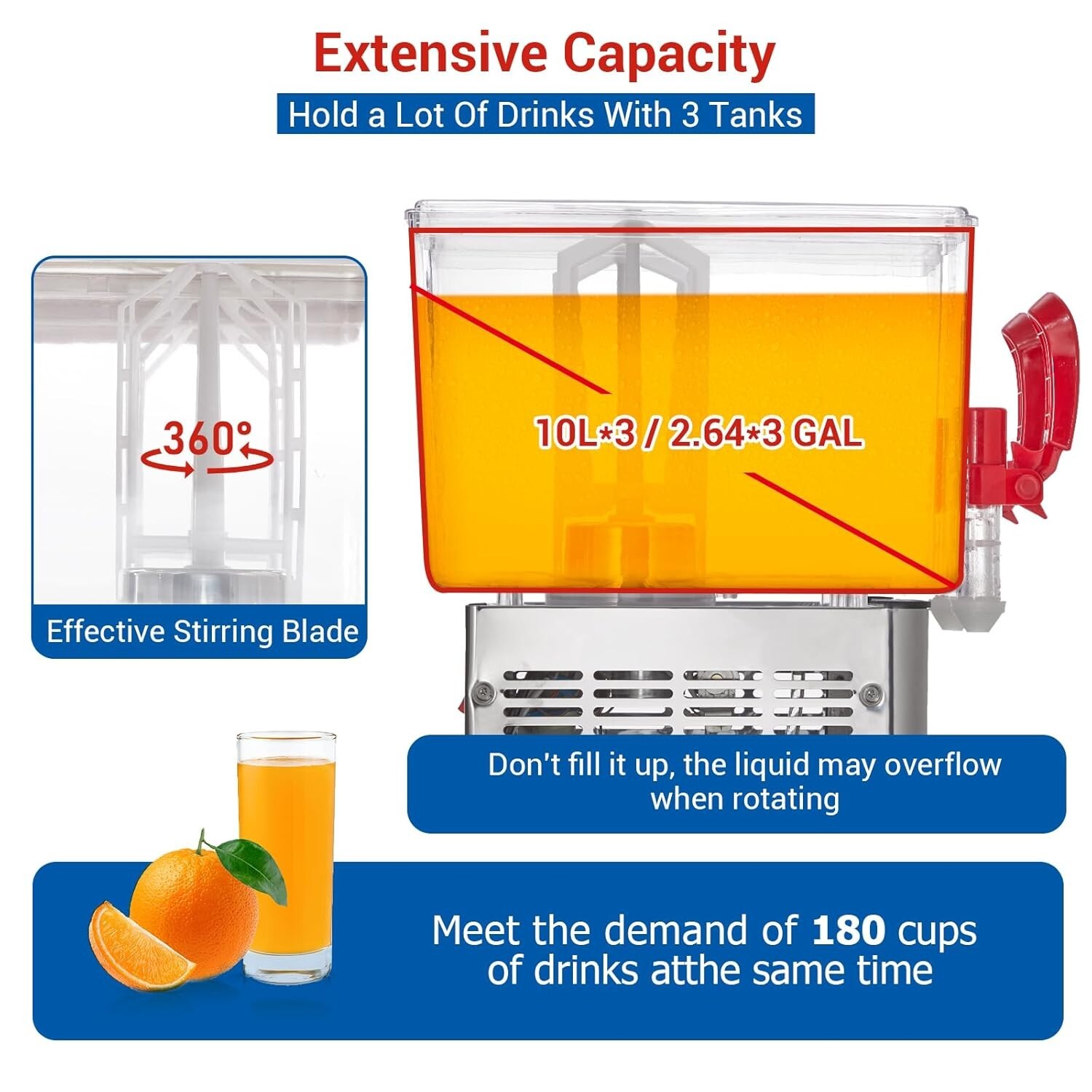 30L Commercial Beverage Dispenser 3 Tanks 7.93 Gallon Commercial Juice Dispenser