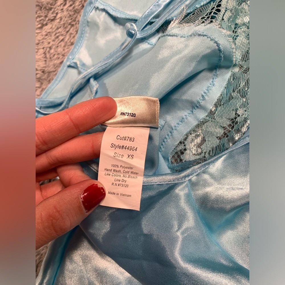 Frederick's of Hollywood Light Blue Satin Nightgown lace XS