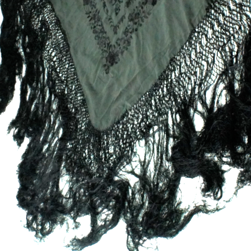 Antique Silk Shawl Wrap Piano Scarf HAND EMBROIDERED FLORAL WITH FRINGE 51"inch